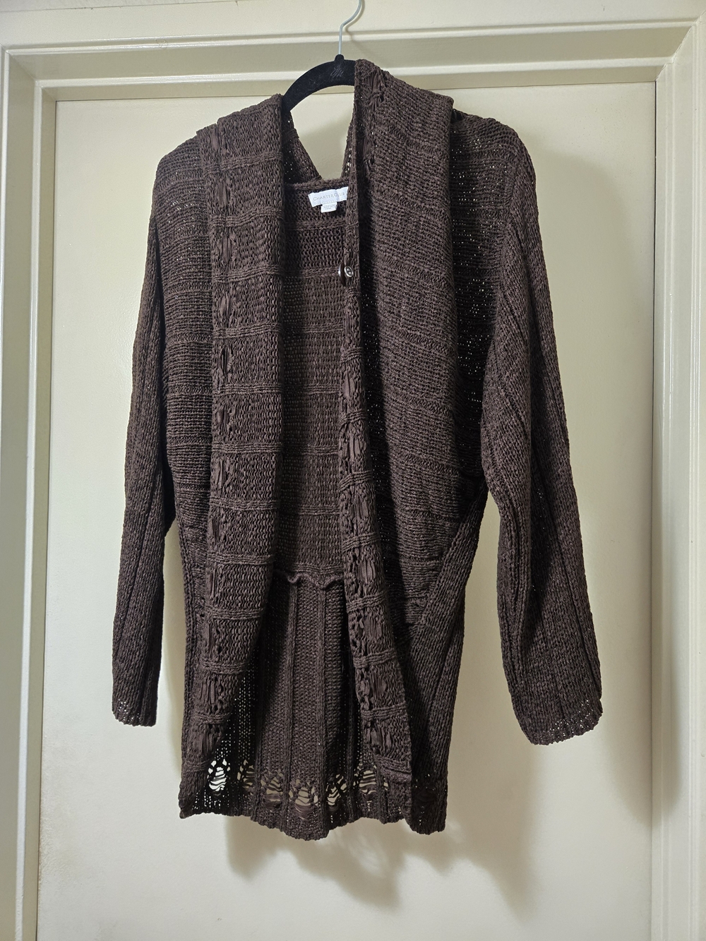 Charter Club Brown Open-Front Knit Cardigan with Draped Collar